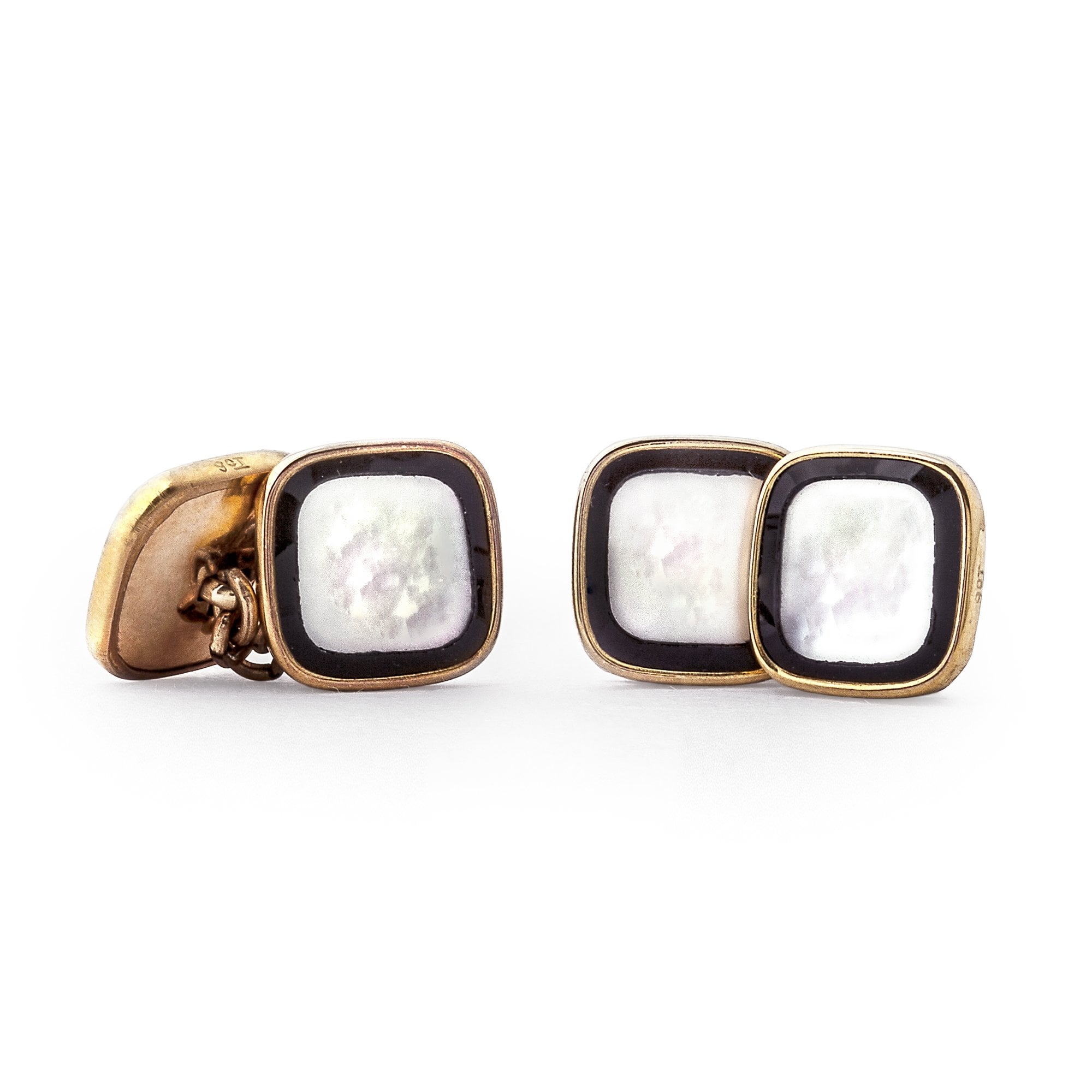 Art Deco Mother Of Pearl Boxed 9ct Gold Dress Cufflinks