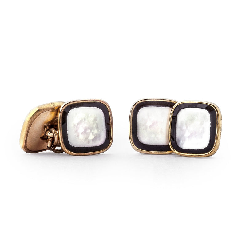 Art Deco Mother Of Pearl Boxed 9ct Gold Dress Cufflinks