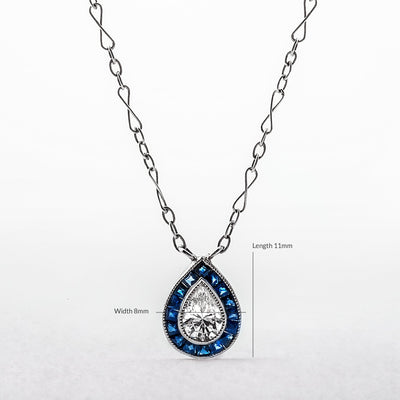 Art Deco Style 0.48ct Approx Pear Natural Diamond & Sapphire Halo Pendant in Platinum