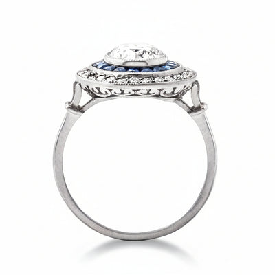 Art Deco Style Sapphire and Diamond Platinum Target Ring