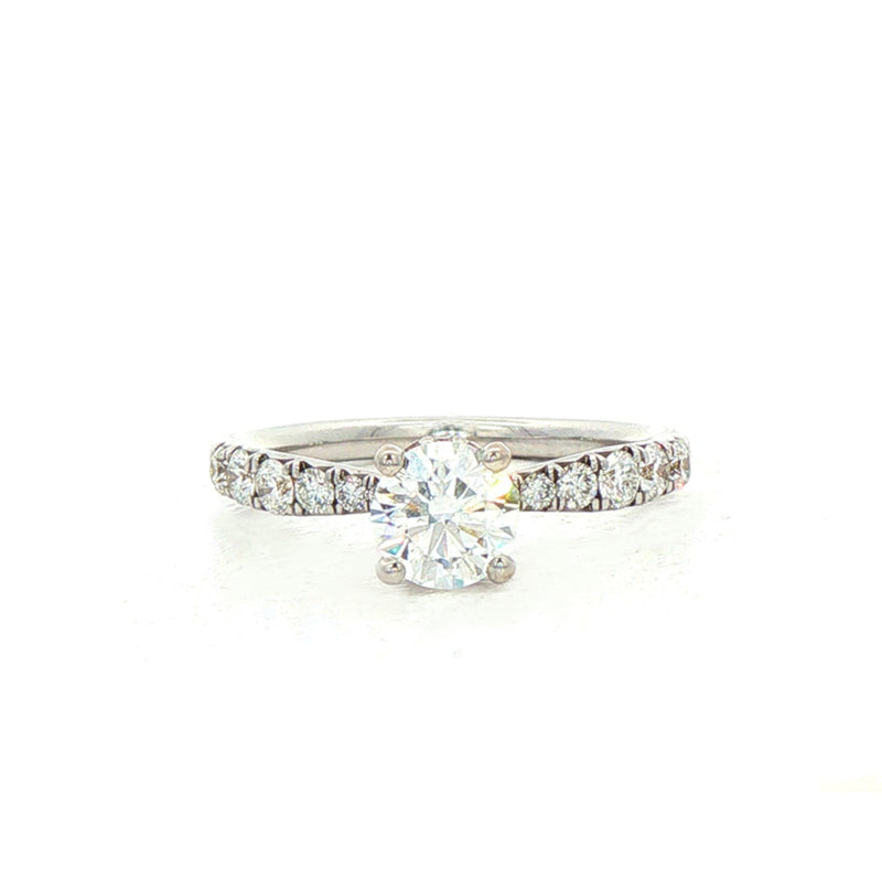 1.03ct E vs1 GIA Certified Round Solitaire With Diamond Shoulders 18ct White Gold Engagement Ring