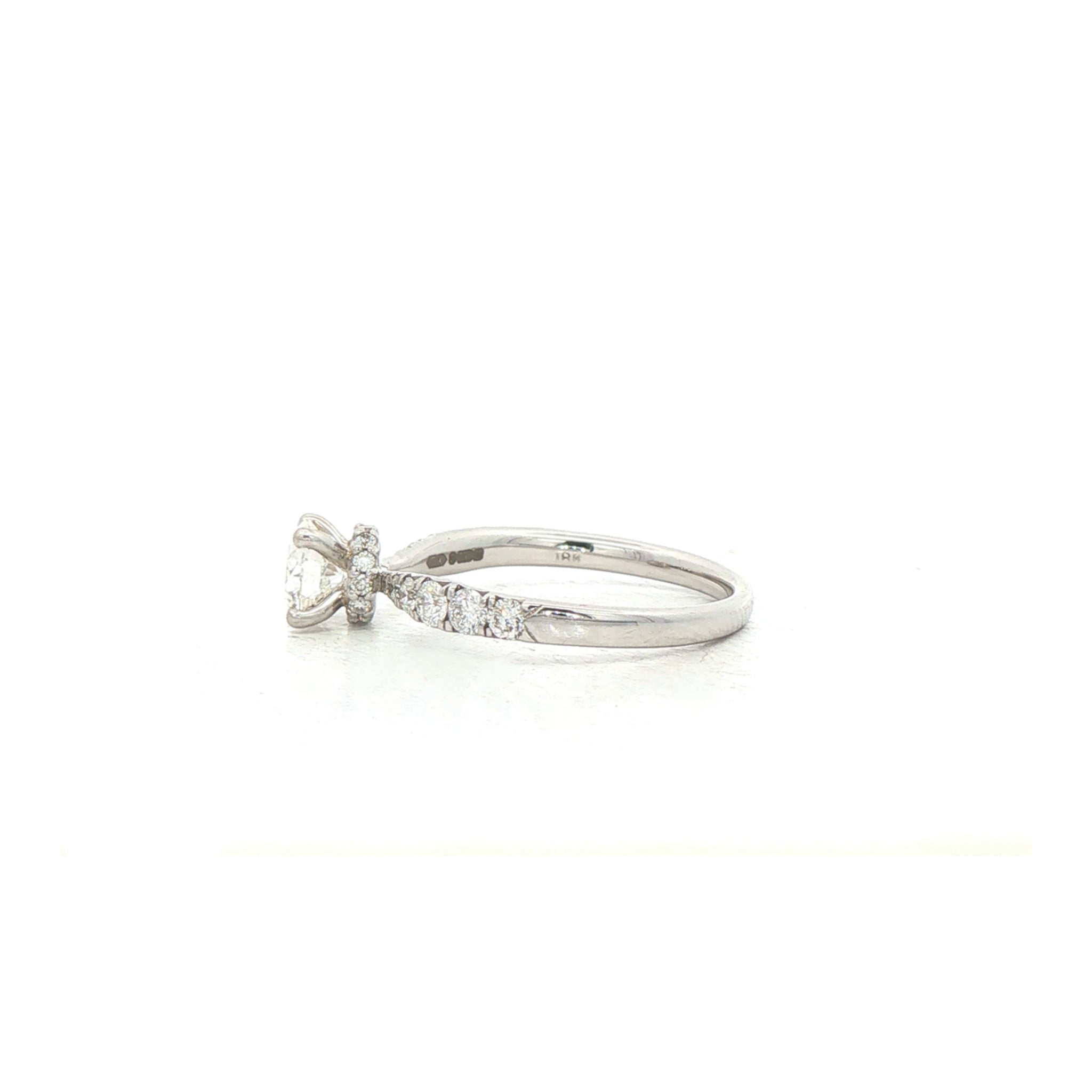 1.03ct E vs1 GIA Certified Round Solitaire With Diamond Shoulders 18ct White Gold Engagement Ring