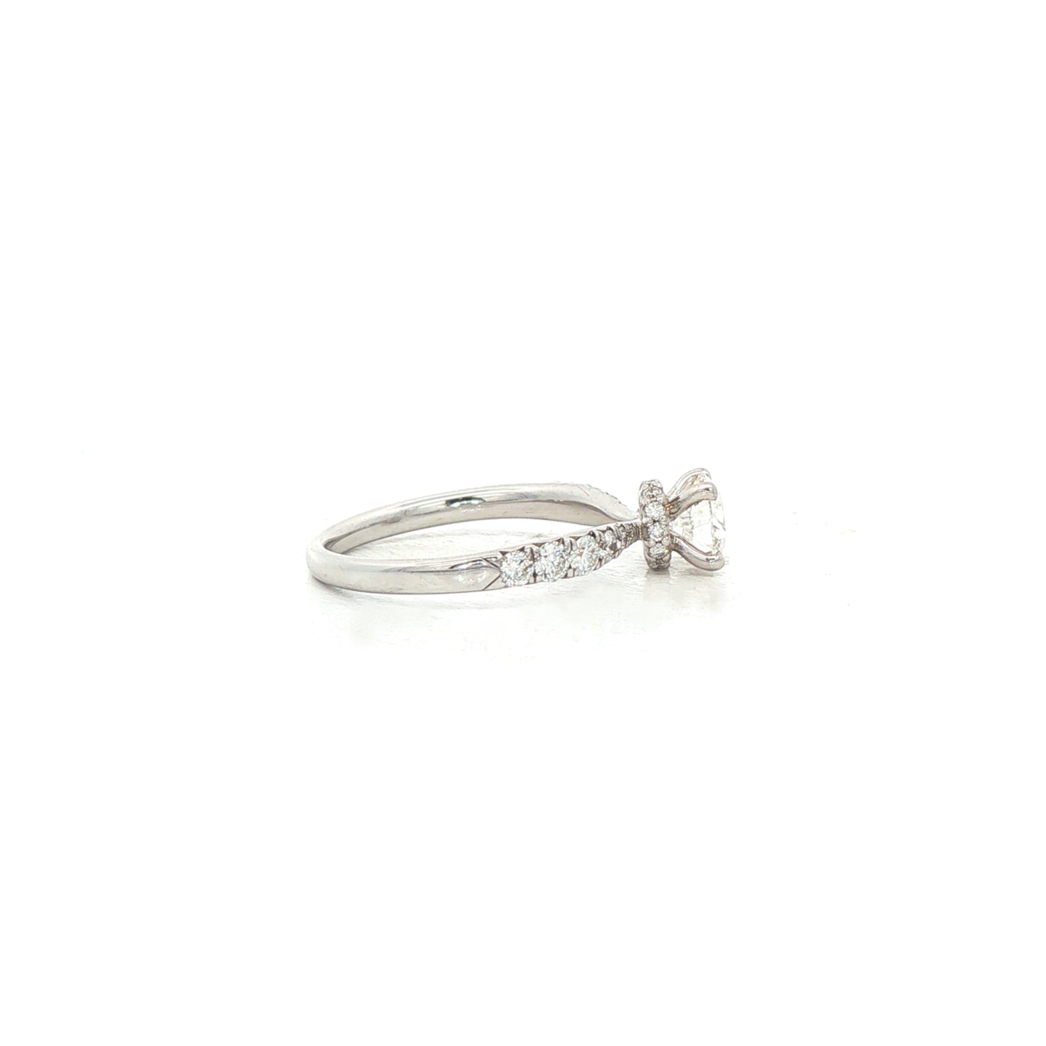 1.03ct E vs1 GIA Certified Round Solitaire With Diamond Shoulders 18ct White Gold Engagement Ring