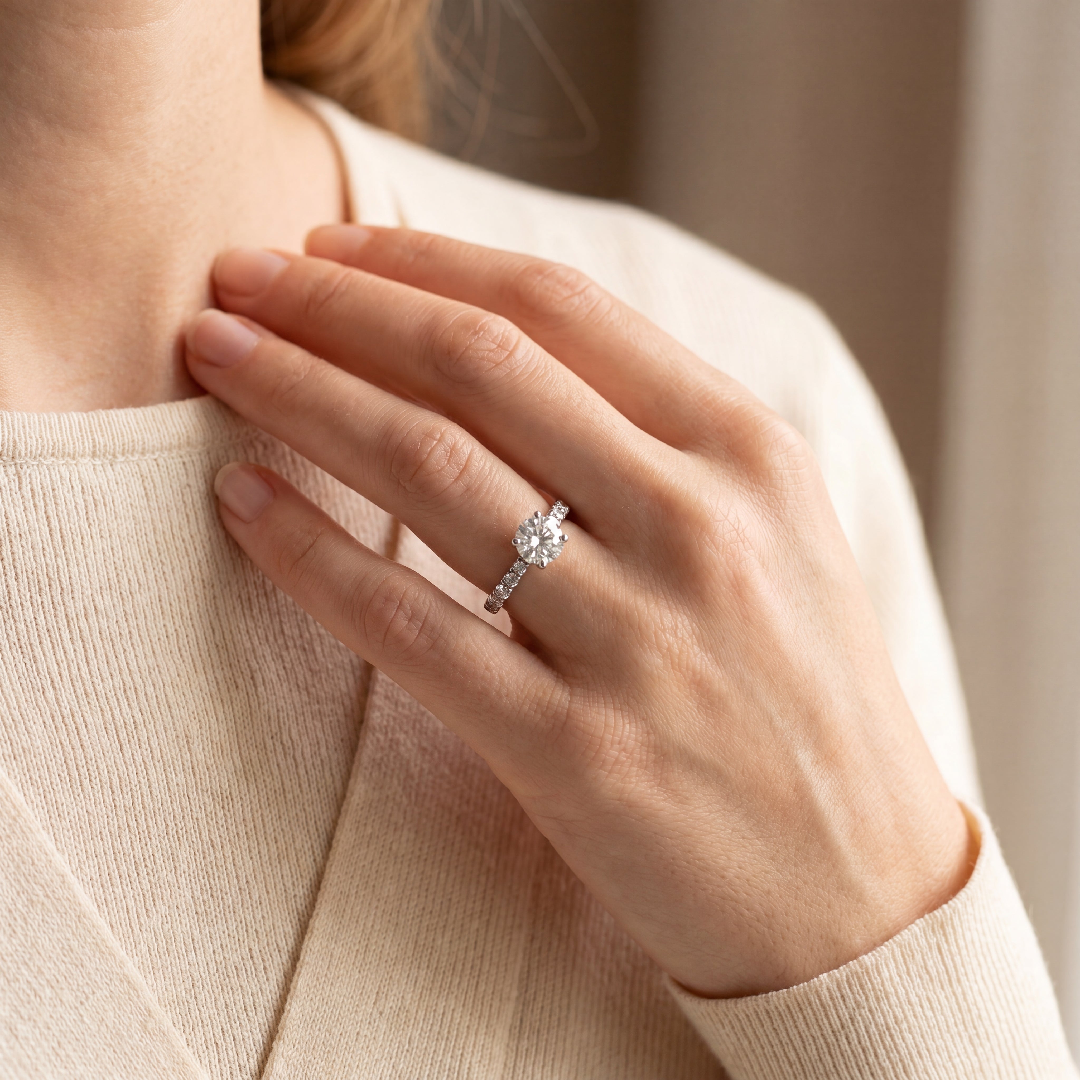 1.03ct E vs1 GIA Certified Round Solitaire With Diamond Shoulders 18ct White Gold Engagement Ring