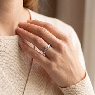 1.03ct E vs1 GIA Certified Round Solitaire With Diamond Shoulders 18ct White Gold Engagement Ring