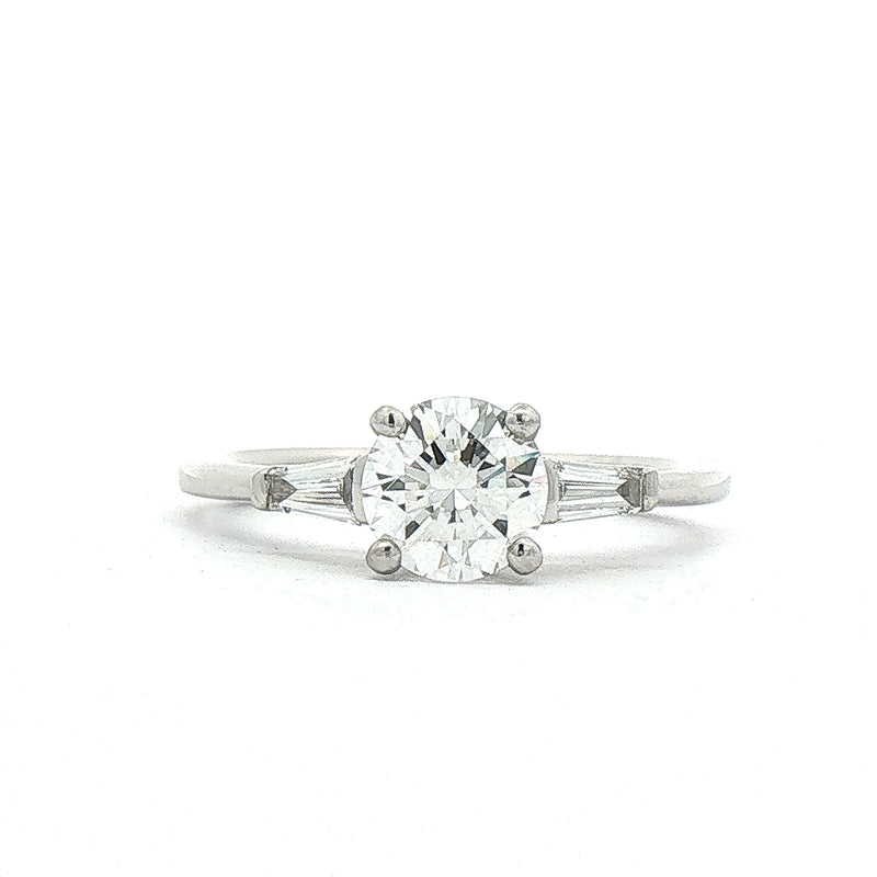 Platinum Natural Diamond Solitaire with Baguette Shoulders
