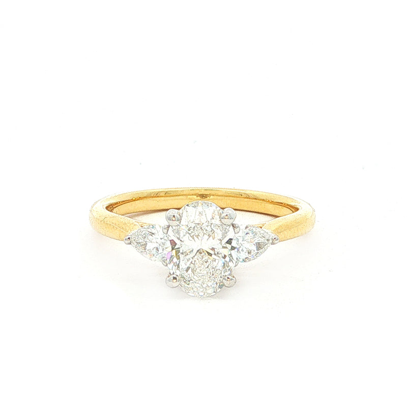 1.01ct Natural Diamond Certified Oval Solitaire Pear with Side Stones Set Engagement Ring