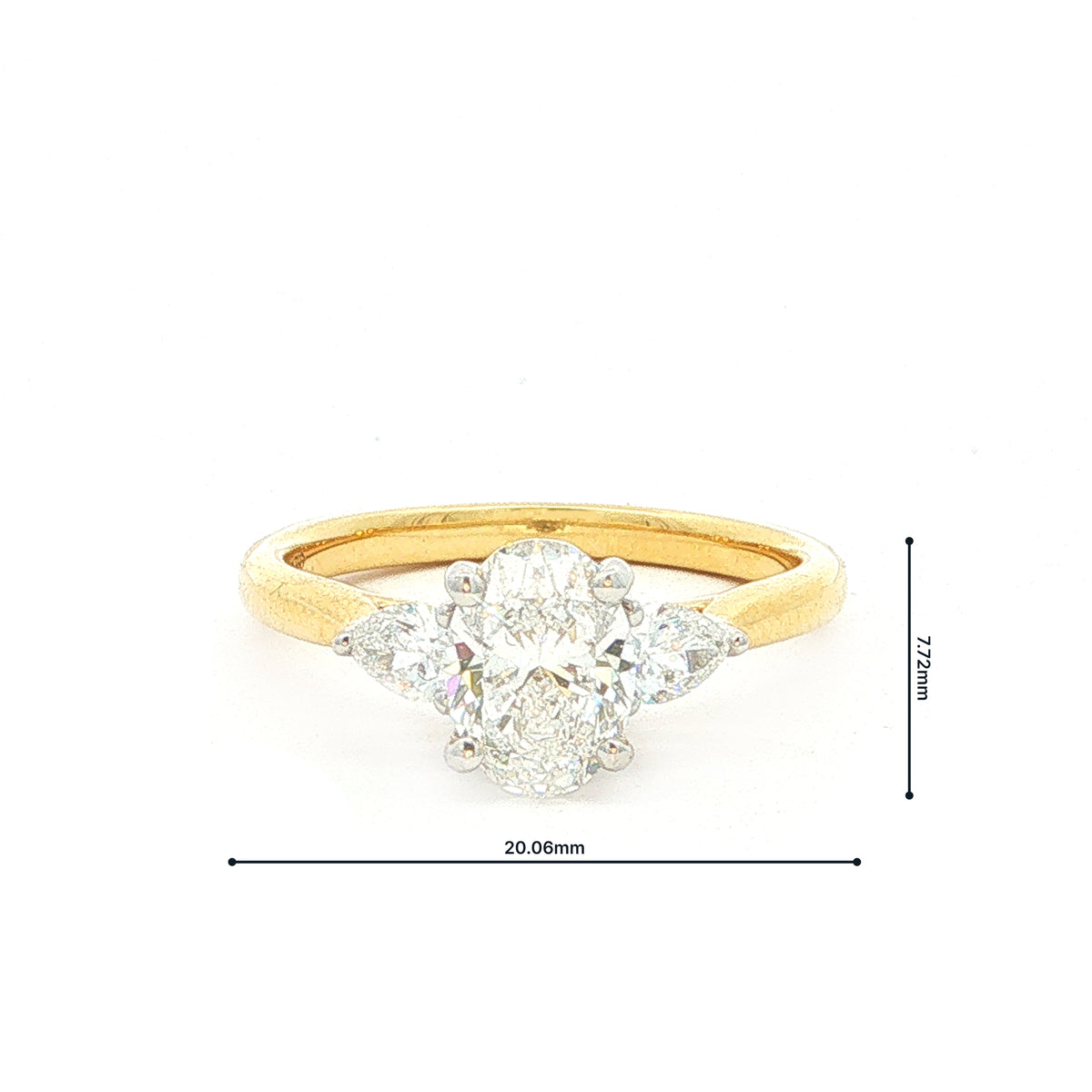 1.01ct Natural Diamond Certified Oval Solitaire Pear with Side Stones Set Engagement Ring