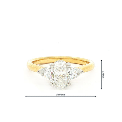 1.01ct Natural Diamond Certified Oval Solitaire Pear with Side Stones Set Engagement Ring