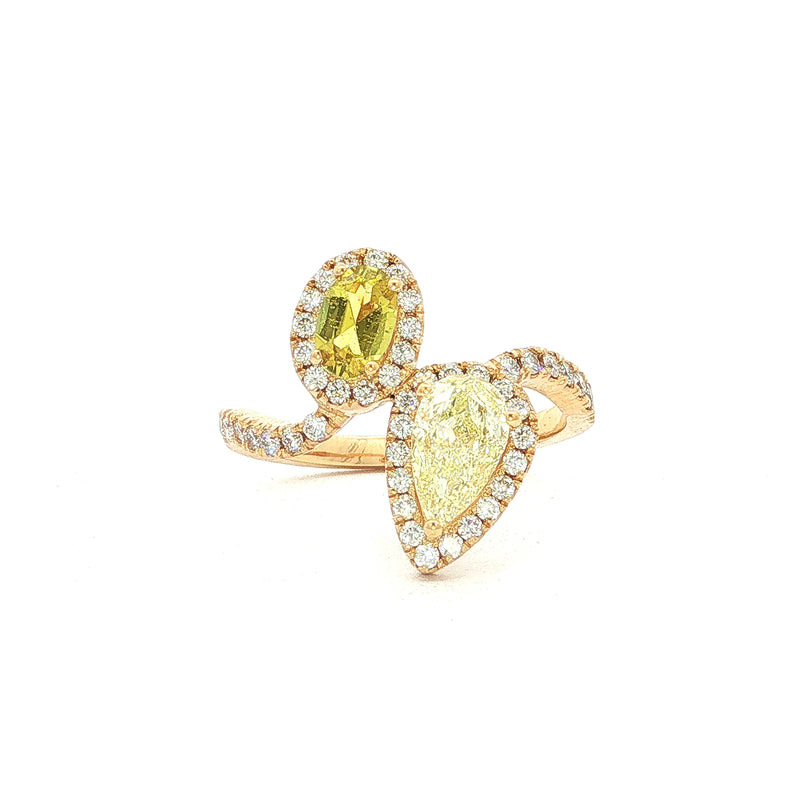 Natural Yellow Diamond & Canary Tourmaline Moi et Toi Ring In 18ct Yellow Gold