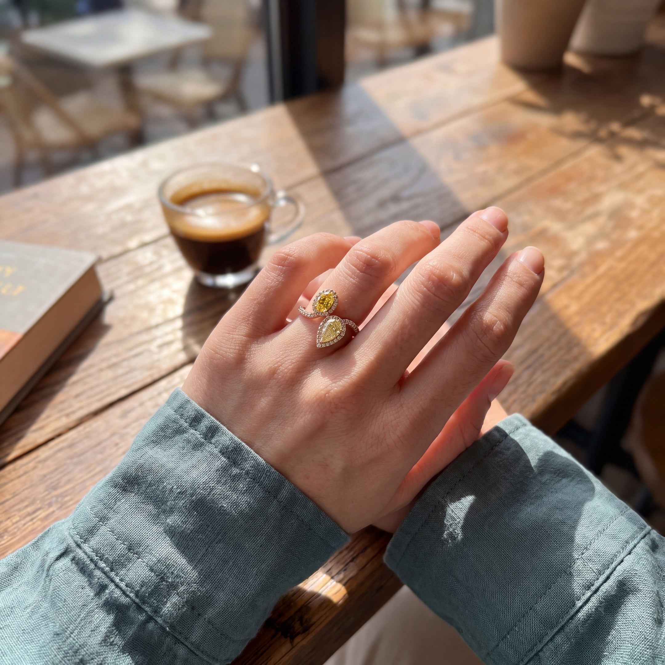 Natural Yellow Diamond & Canary Tourmaline Moi et Toi Ring In 18ct Yellow Gold