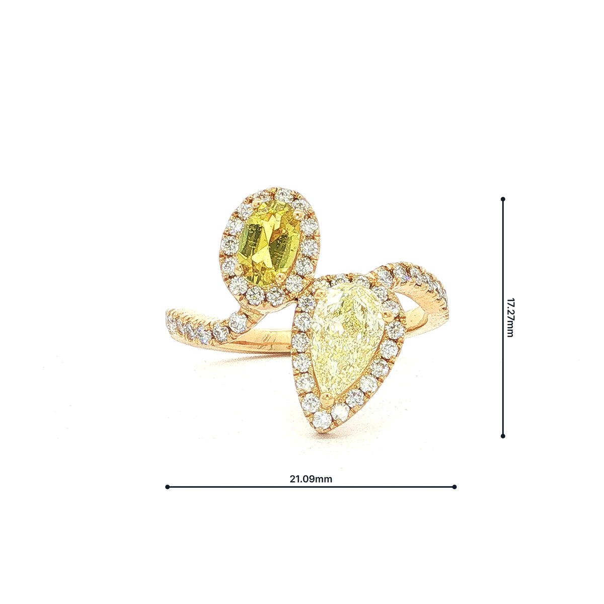 Natural Yellow Diamond & Canary Tourmaline Moi et Toi Ring In 18ct Yellow Gold