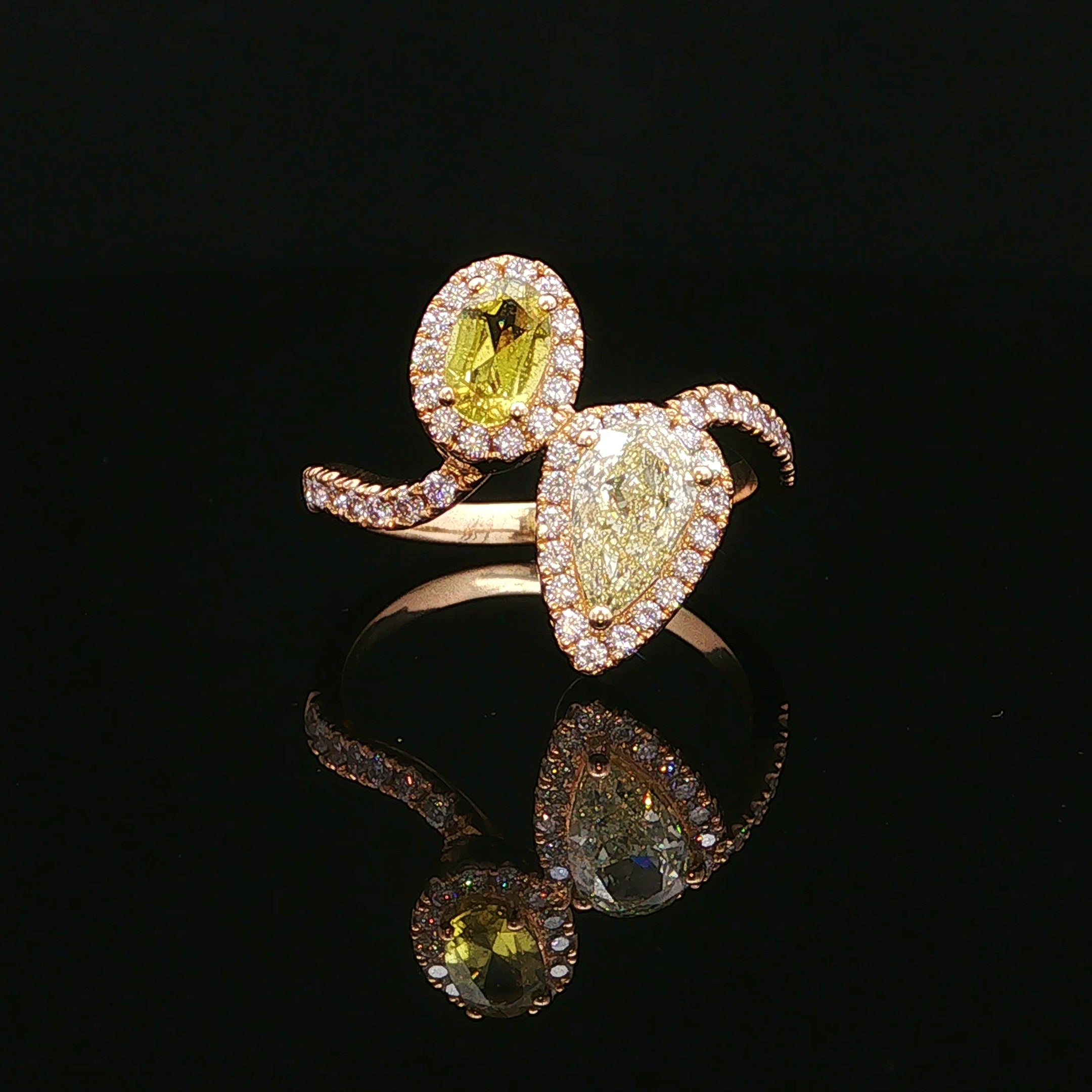 Natural Yellow Diamond & Canary Tourmaline Moi et Toi Ring In 18ct Yellow Gold