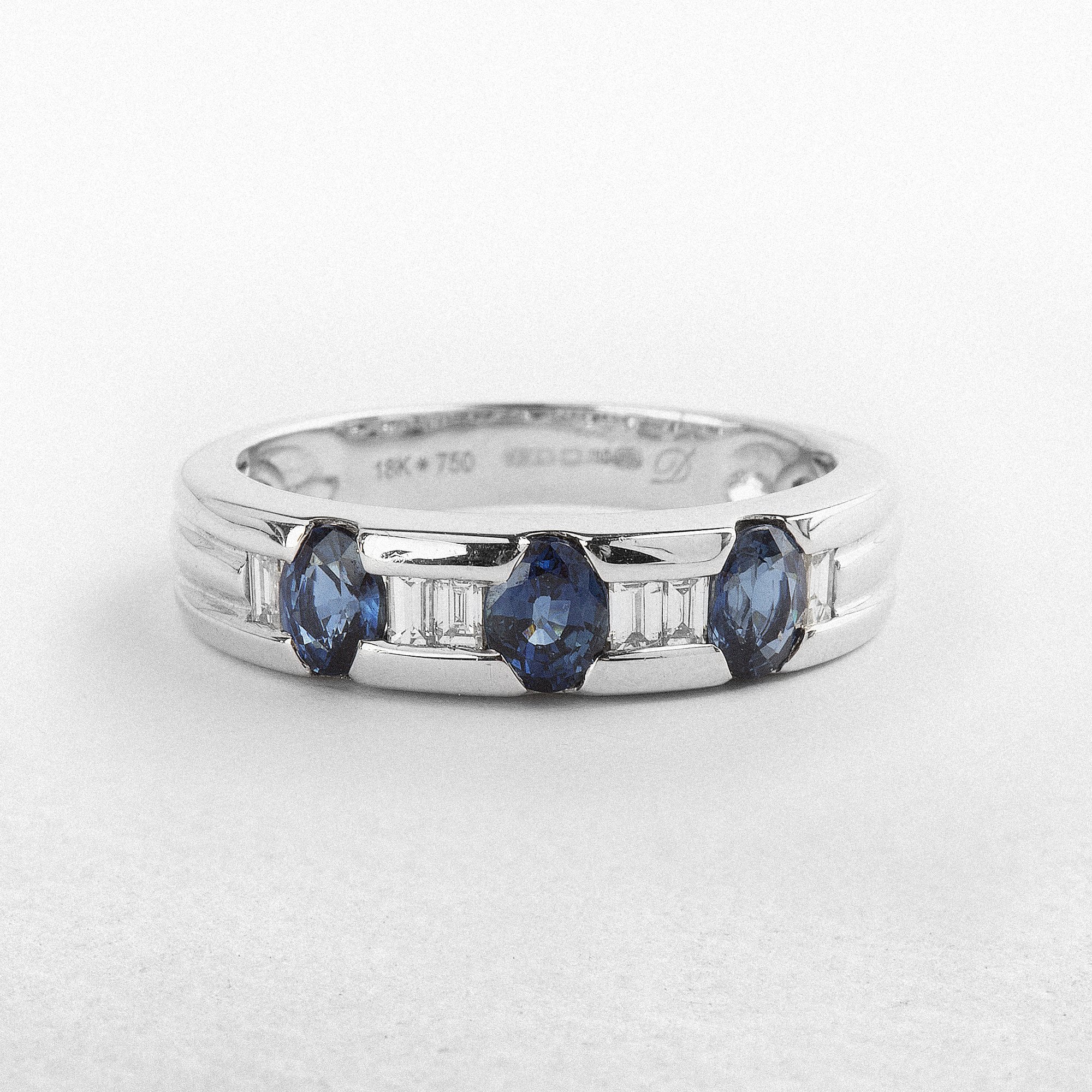 Baguette Diamond and Oval Sapphire Dress Ring