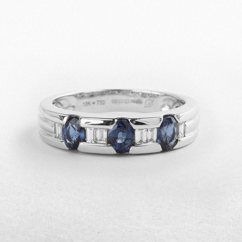 Baguette Diamond and Oval Sapphire Dress Ring