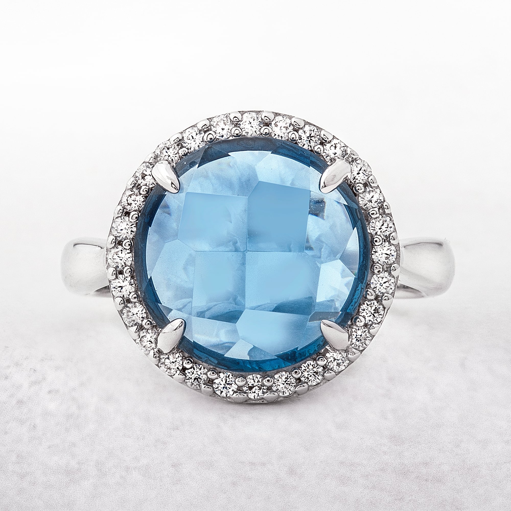 Blue Cubic Zirconia Sterling Silver Valdo Zeni Dress Ring