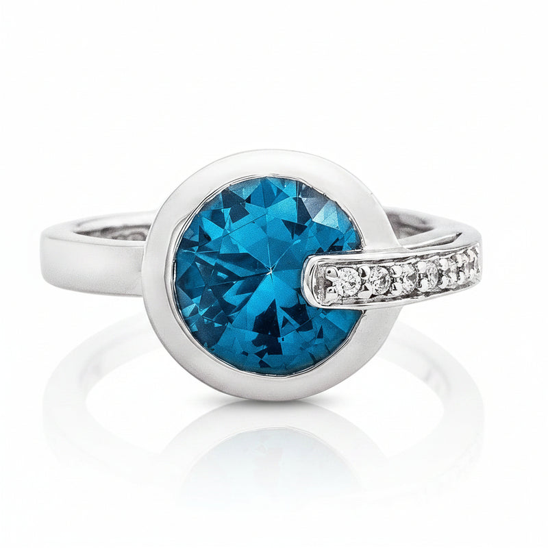 Blue Cubic Zirconia Valdo Zeni Dress Ring in Sterling Silver