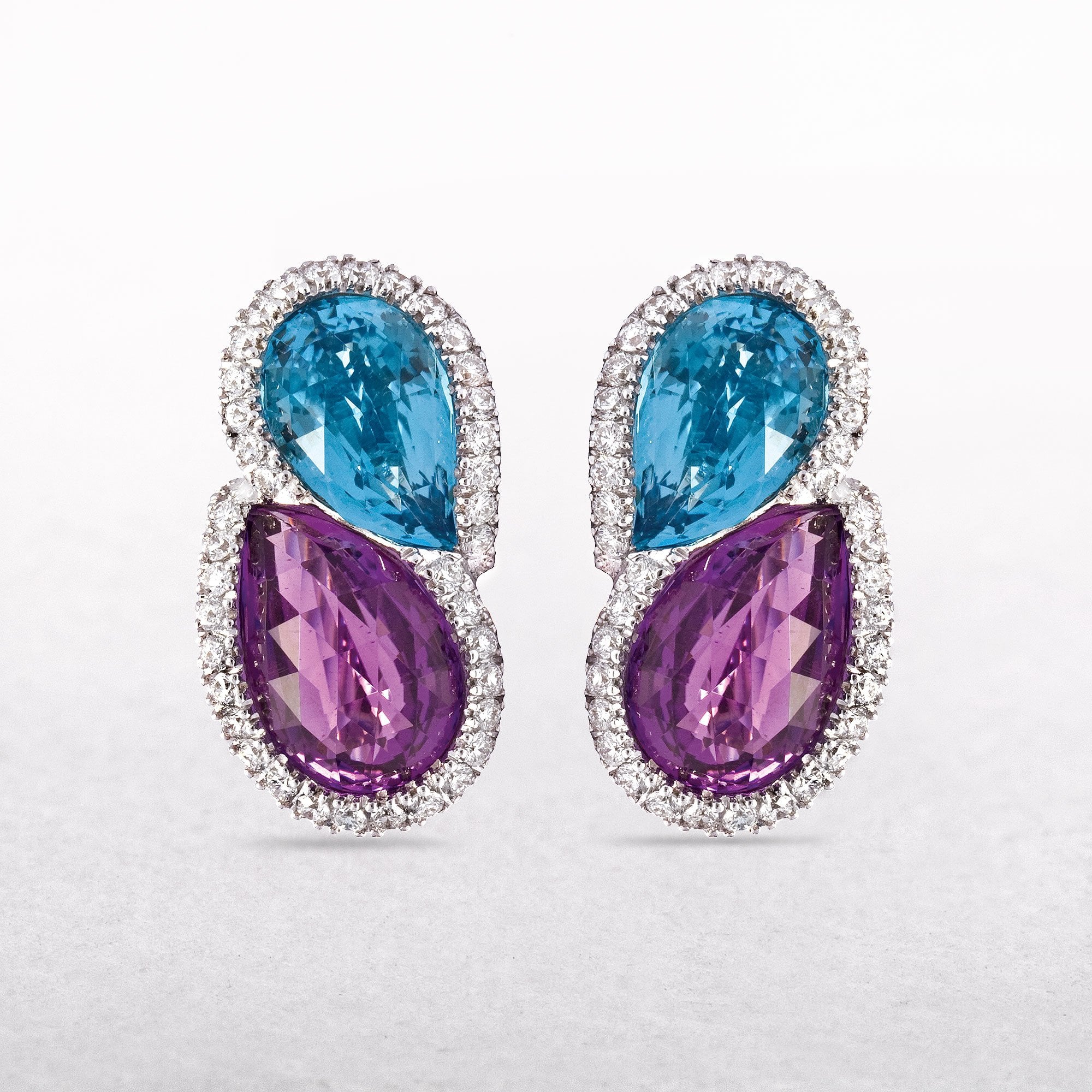Blue Topaz & Amethyst Diamond Earrings in 18ct White Gold
