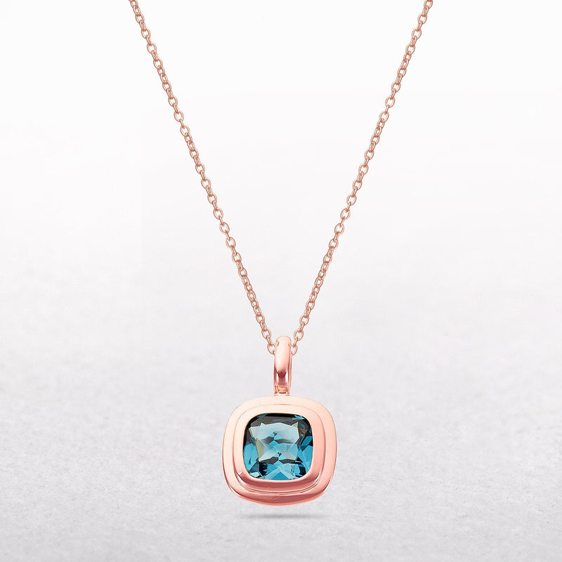 Blue Topaz Rounded Square Pendant in 9ct Rose Gold