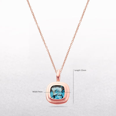 Blue Topaz Rounded Square Pendant in 9ct Rose Gold