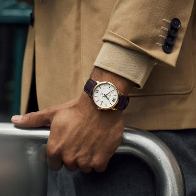 Bulova Gents Hudson Automatic Rose Gold Case with Silver Dial on Brown Strap