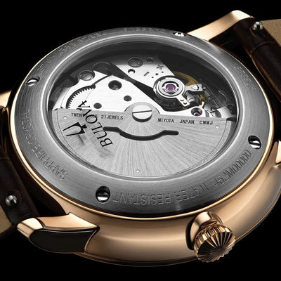 Bulova Gents Hudson Automatic Rose Gold Case with Silver Dial on Brown Strap