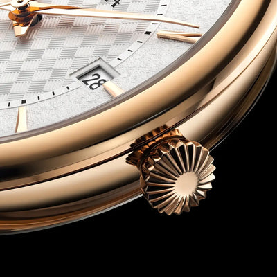 Bulova Gents Hudson Automatic Rose Gold Case with Silver Dial on Brown Strap