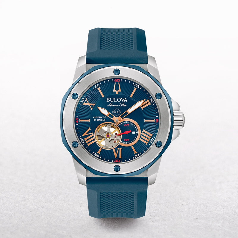 Bulova Gents Marine Star Automatic Watch with Blue Dial  on a Silicone Strap