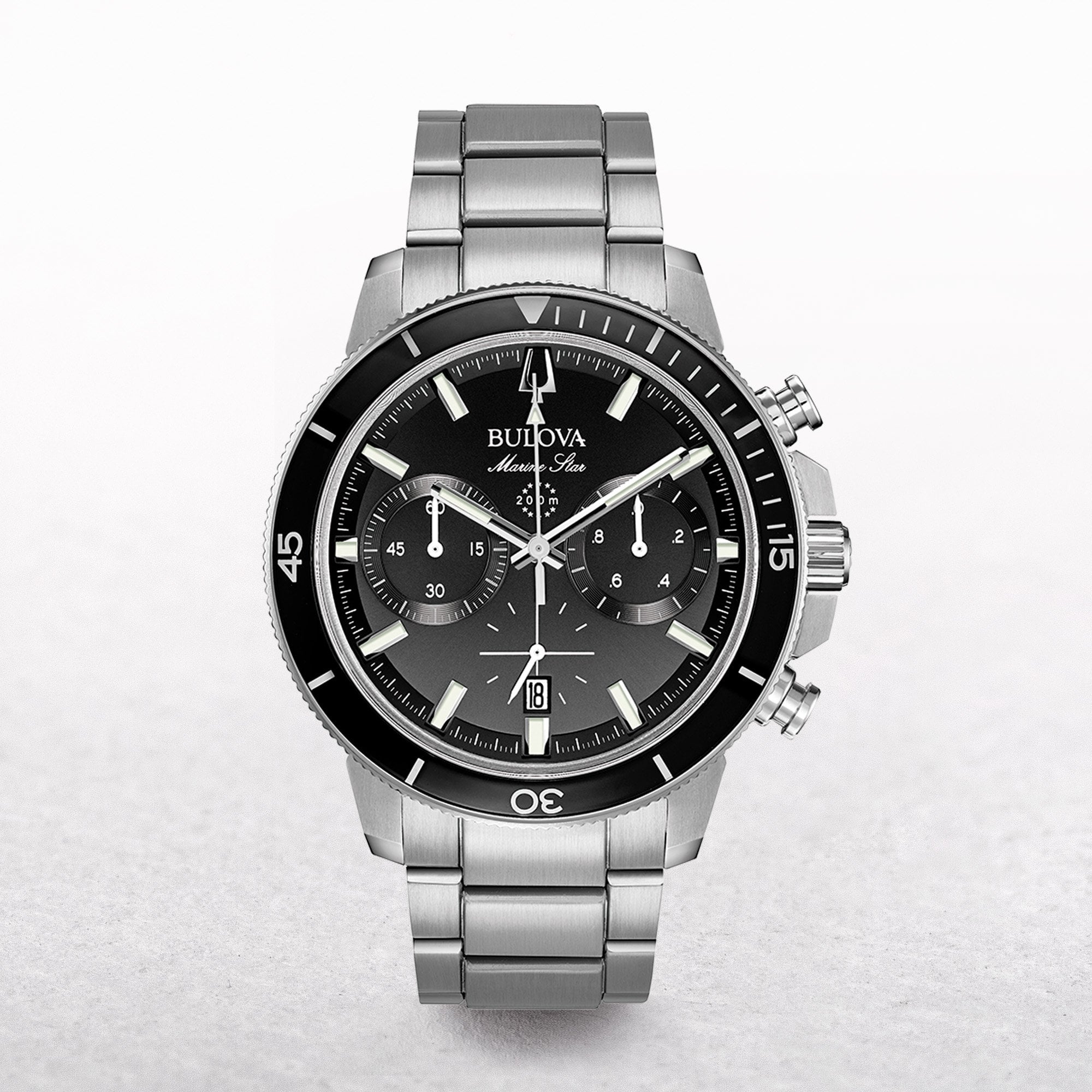 Bulova Gents Marine Star Choronograph Watch with Black Dial on a Stainless Steel Bracelet