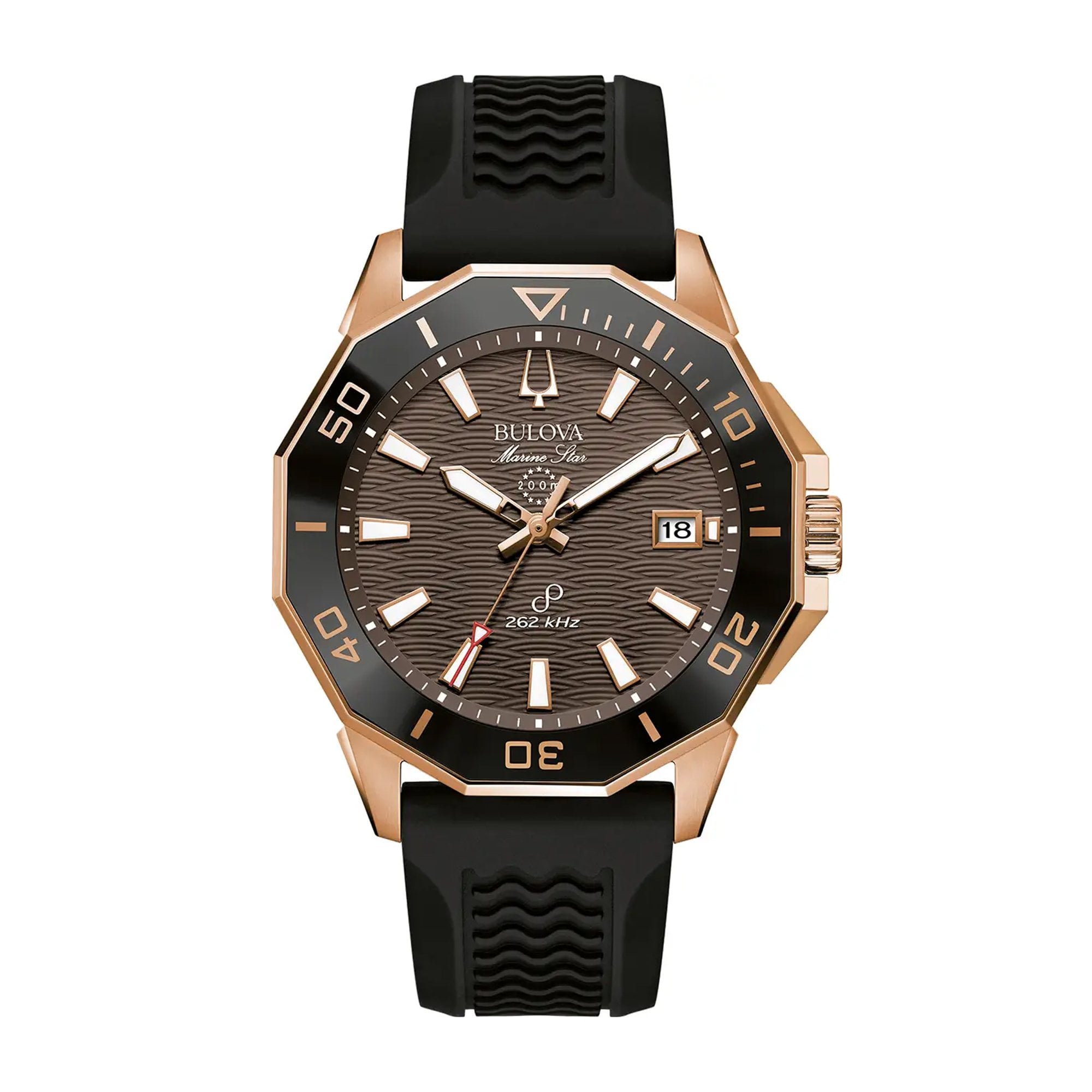 Bulova Gents Marine Star Precisionist Rose Gold Brown Dial on Black Rubber Strap