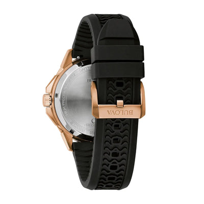 Bulova Gents Marine Star Precisionist Rose Gold Brown Dial on Black Rubber Strap