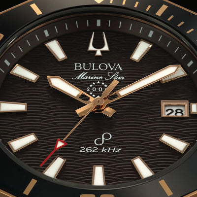 Bulova Gents Marine Star Precisionist Rose Gold Brown Dial on Black Rubber Strap
