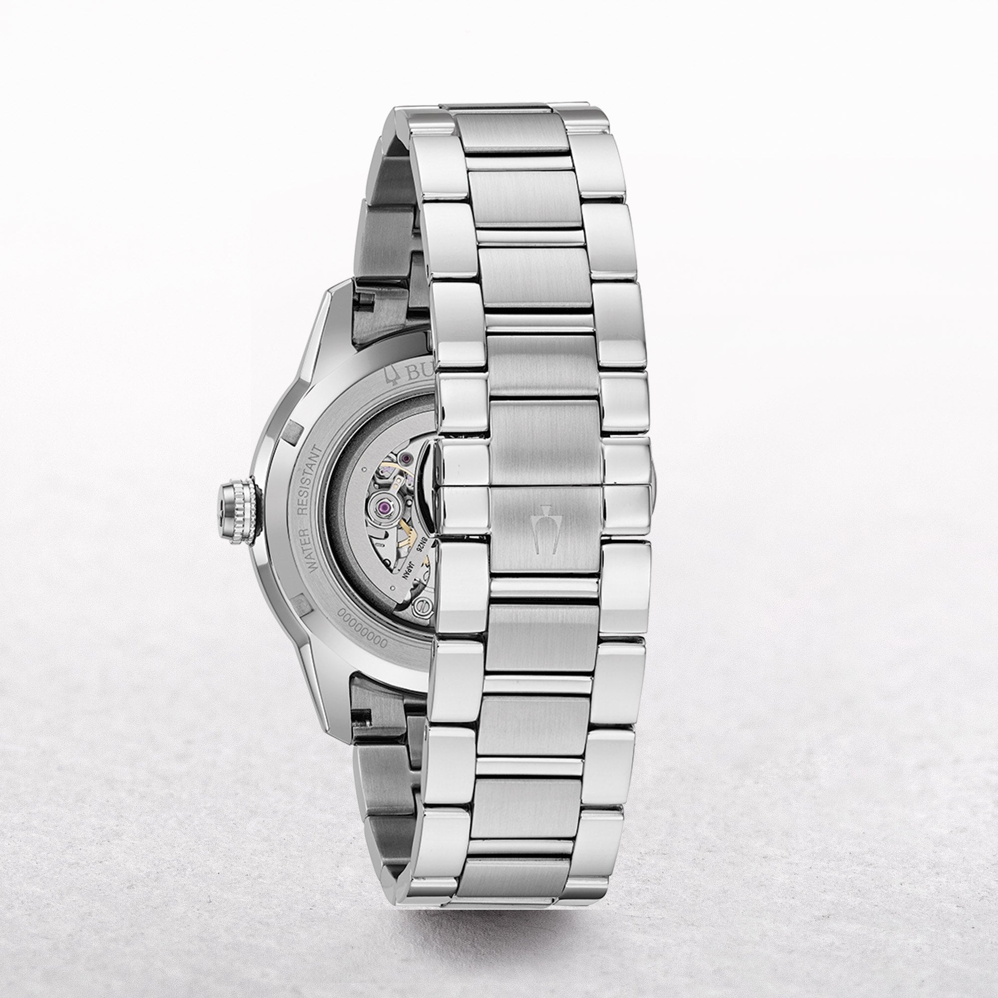 Bulova Gents Skeleton Automatic Black Dial Stainless Steel Bracelet