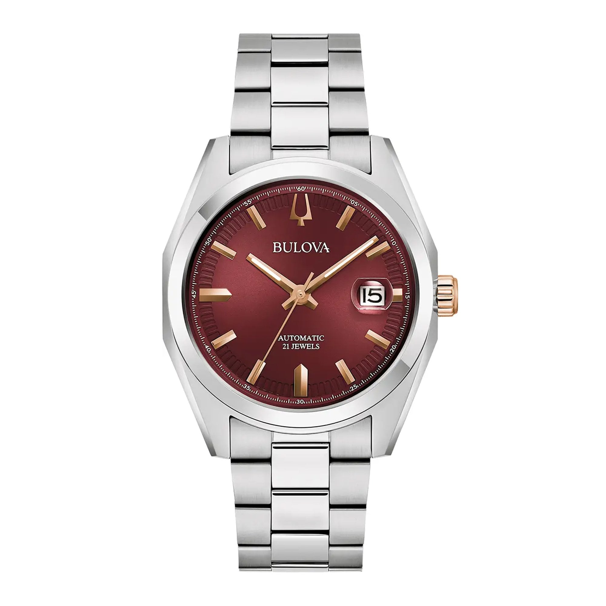 Bulova Gents Surveyor Automatic Red Twin Eye Dial on Stainless Steel Bracelet