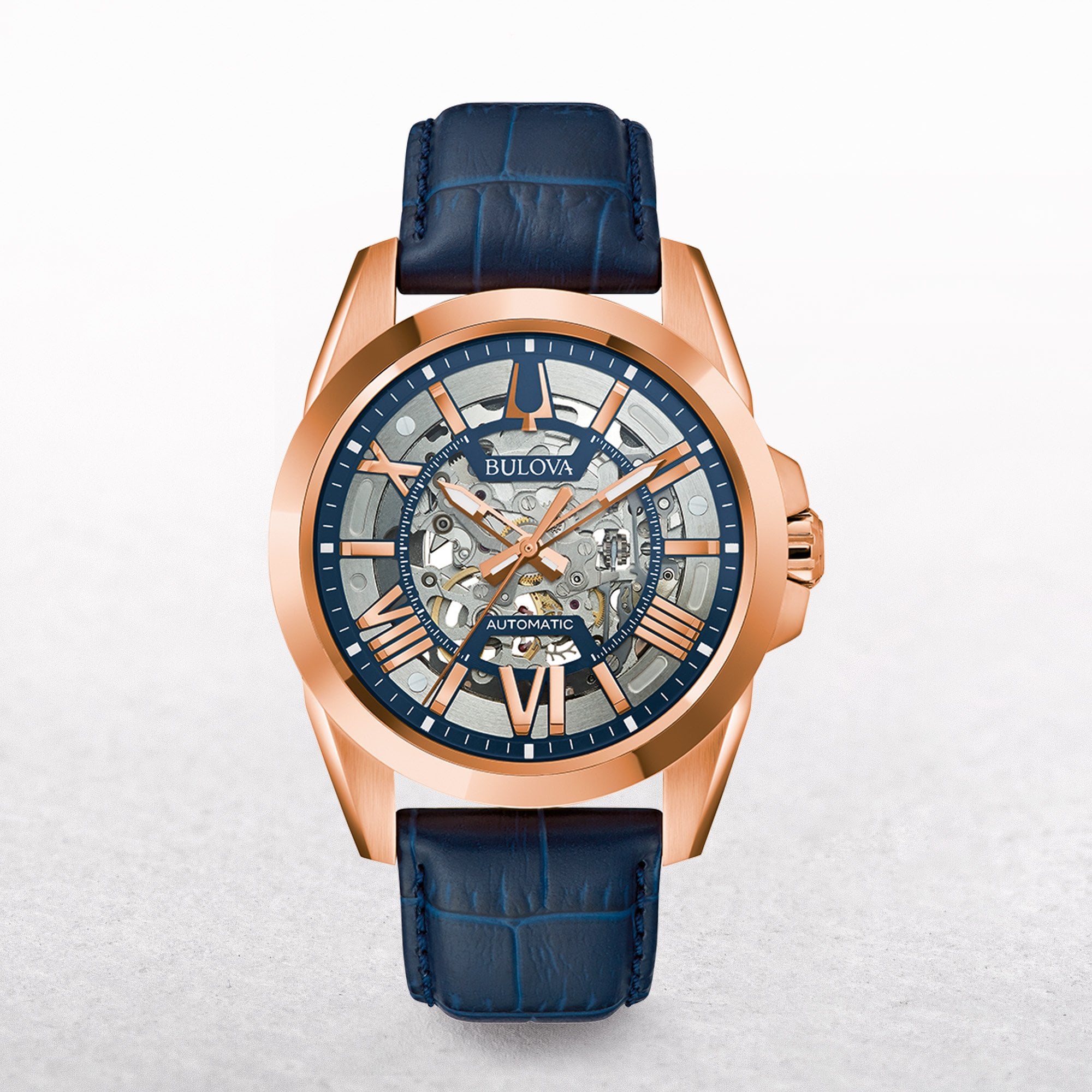 Bulova Gents Sutton Automatic Watch with Blue Dial and Leather Strap