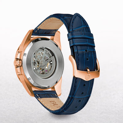 Bulova Gents Sutton Automatic Watch with Blue Dial and Leather Strap