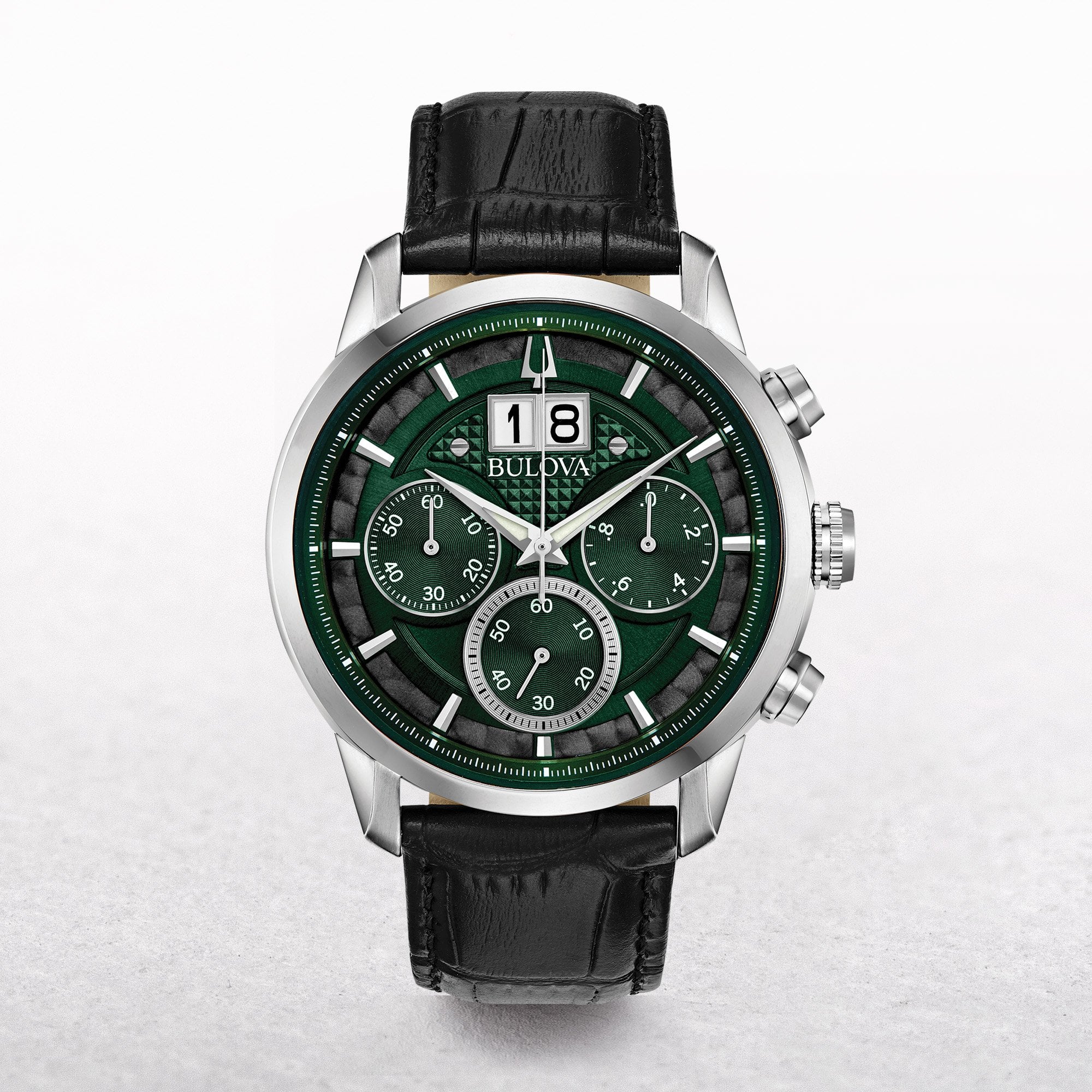 Bulova Gents Sutton Big Date Stainless Steel Watch with Green Dial