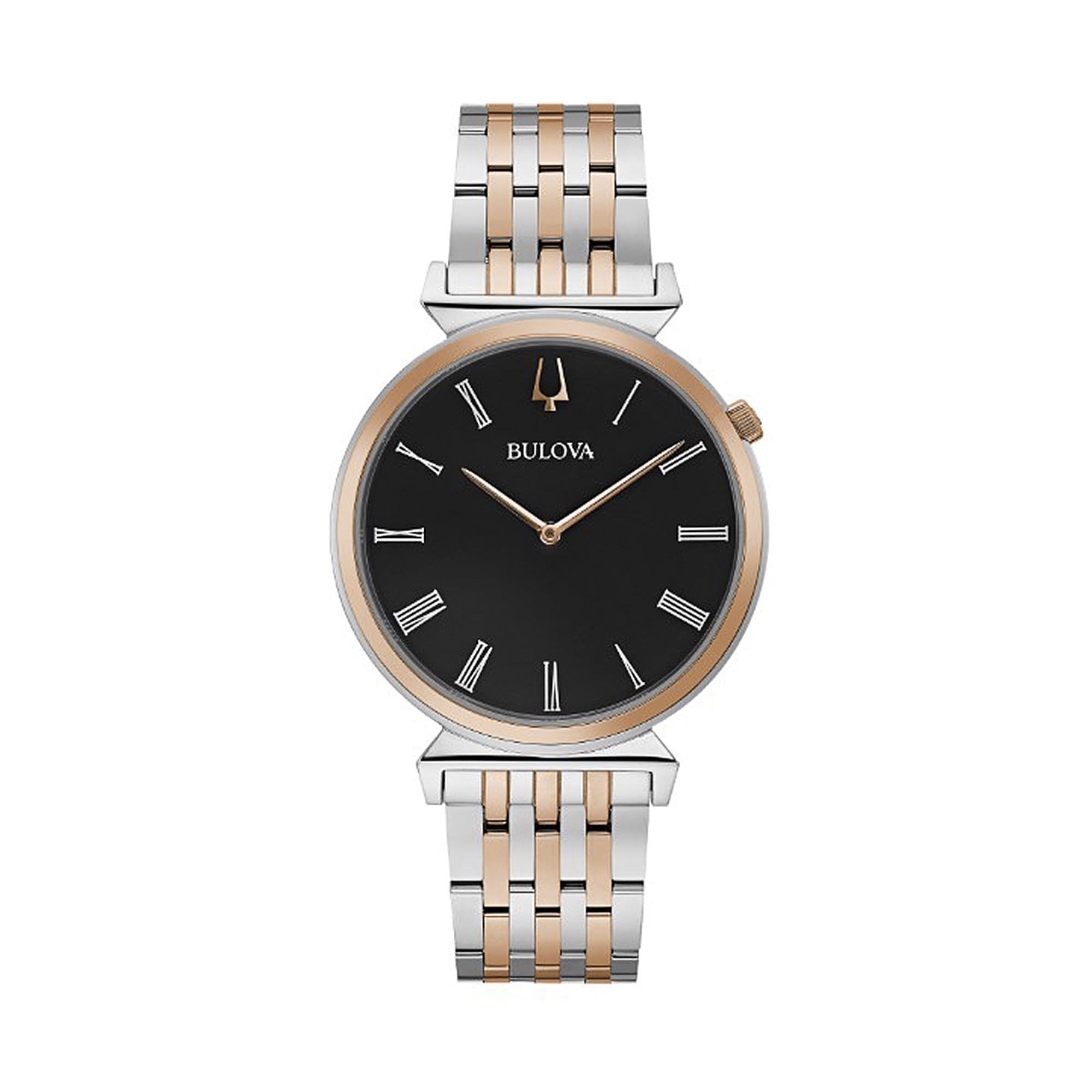 Bulova Gents Two Tone Regatta Classic Watch with Simple Black Dial