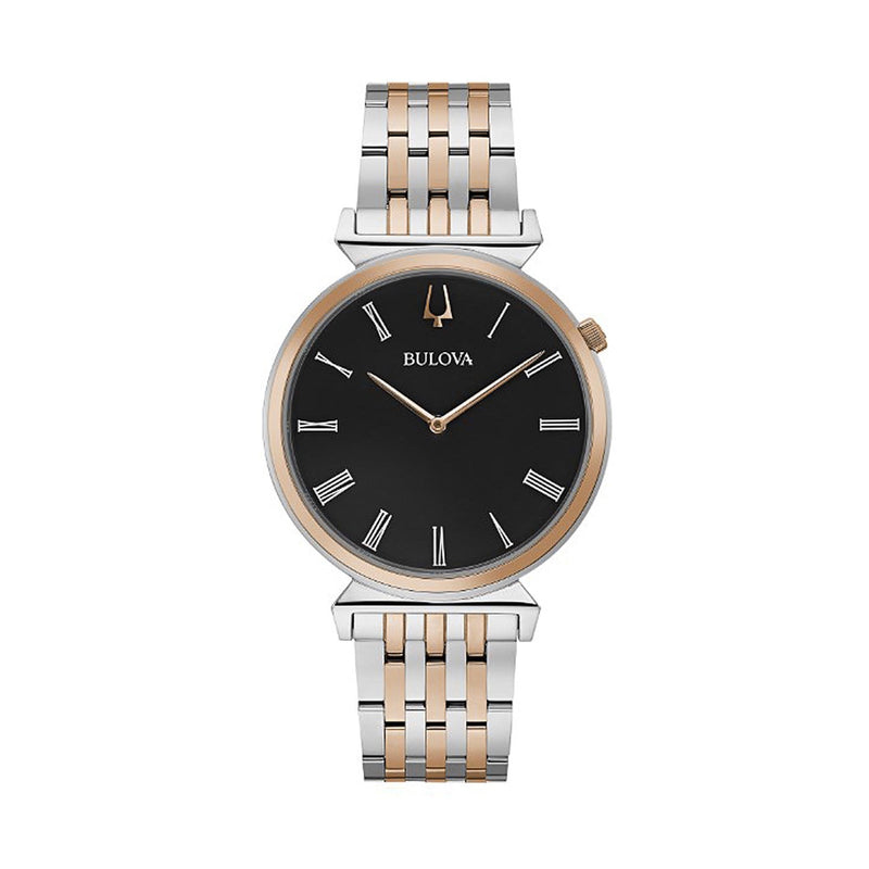 Bulova Gents Two Tone Regatta Classic Watch with Simple Black Dial