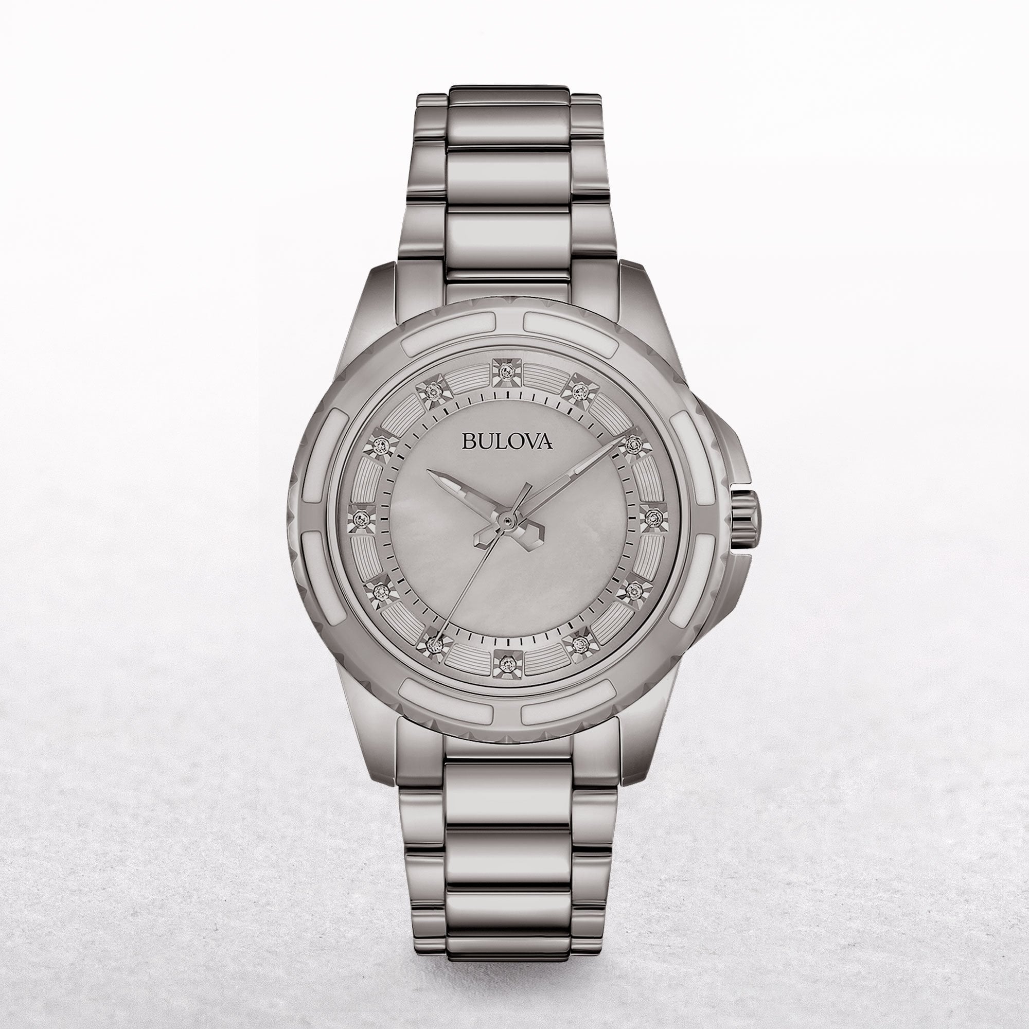 Bulova Ladies 32mm Diamond Set Watch With Mother Of Pearl Dial