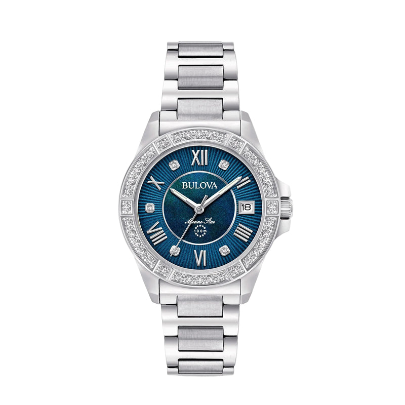 Bulova Ladies 32mm Marine Star Watch With Diamond Set Dial