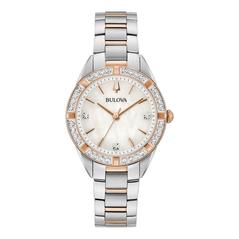 Bulova Ladies Diamond & Mother Of Pearl Dial on Two Tone Bracelet