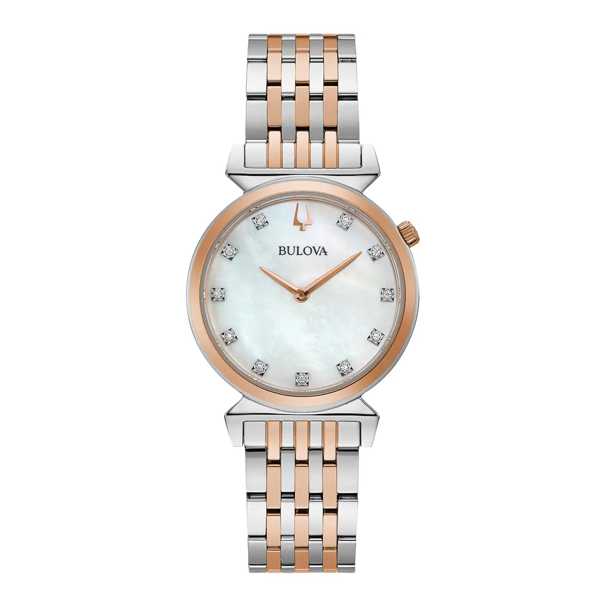 Bulova Ladies Regatta Two Tone Mother Of Pearl & Diamond Dial on Stainless Steel Bracelet