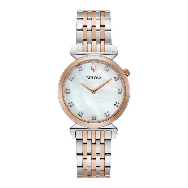 Bulova Ladies Regatta Two Tone Mother Of Pearl & Diamond Dial on Stainless Steel Bracelet