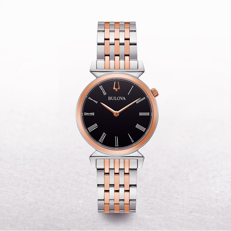 Bulova Ladies Regatta with Black Dial on a Two Tone Stainless Steel strap
