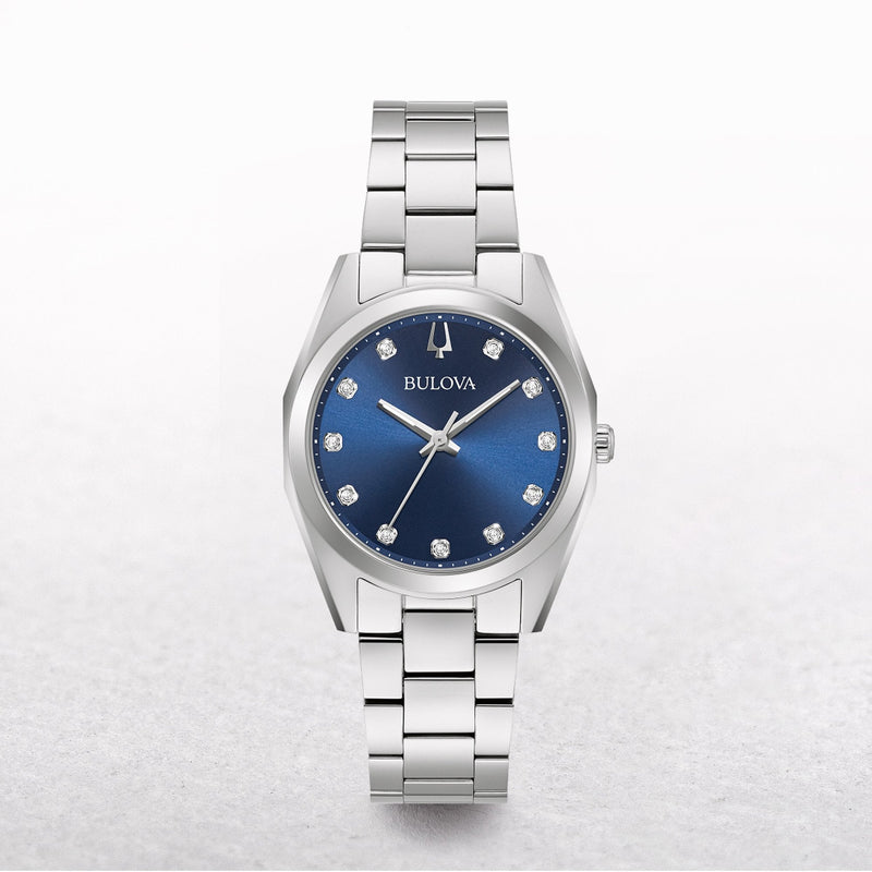 Bulova Ladies Surveyor Watch with Blue Dial and 11 Diamonds