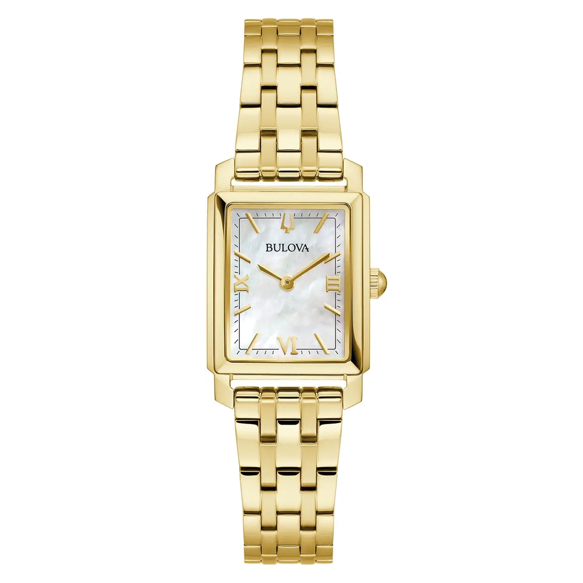 Bulova Ladies Sutton Rectangle Gold Plated Mother Of Pearl Dial on Bracelet