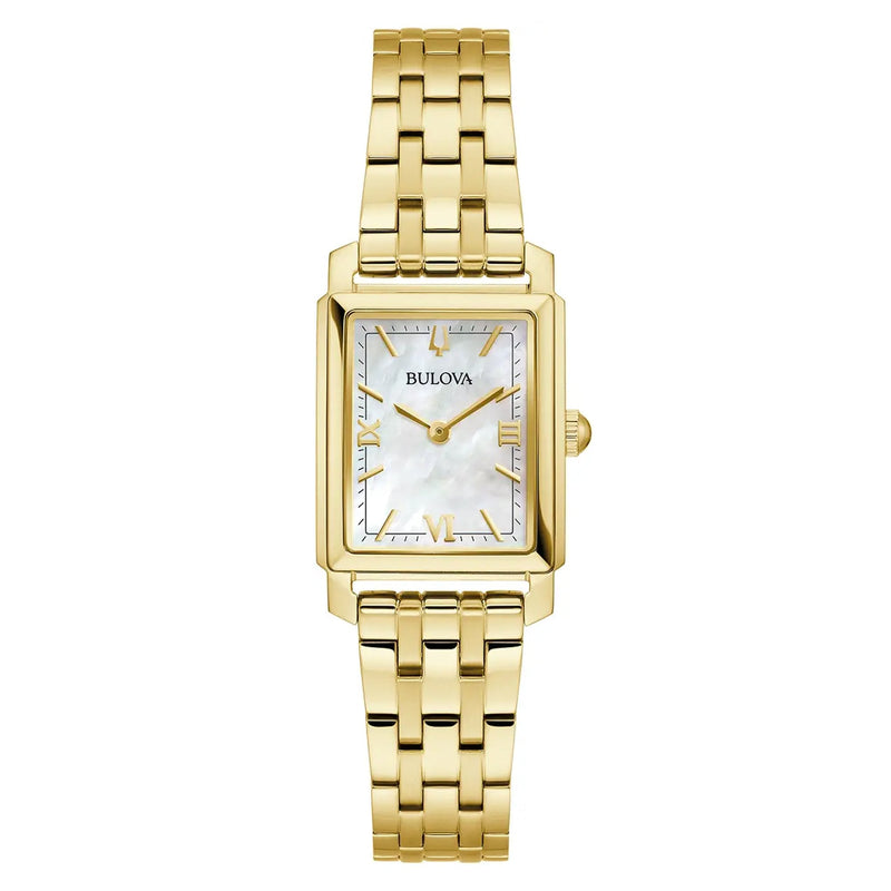 Bulova Ladies Sutton Rectangle Gold Plated Mother Of Pearl Dial on Bracelet