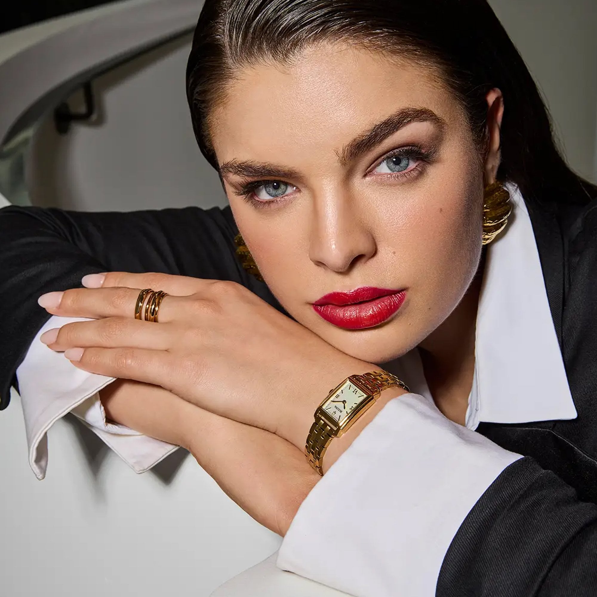 Bulova Ladies Sutton Rectangle Gold Plated Mother Of Pearl Dial on Bracelet