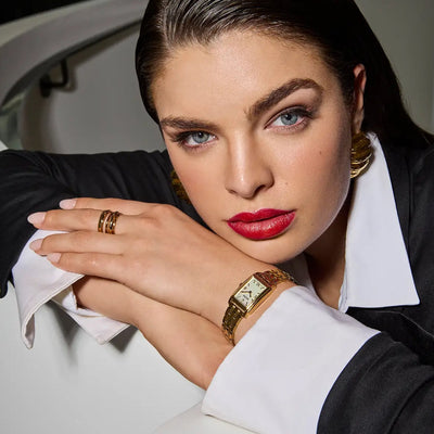 Bulova Ladies Sutton Rectangle Gold Plated Mother Of Pearl Dial on Bracelet